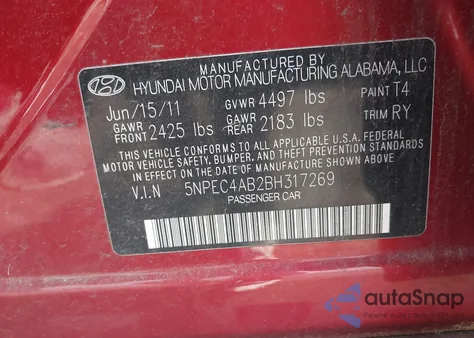 2011 Hyundai Sonata Se 2.0T from USA, damaged, VIN 5NPEC4AB2BH317269